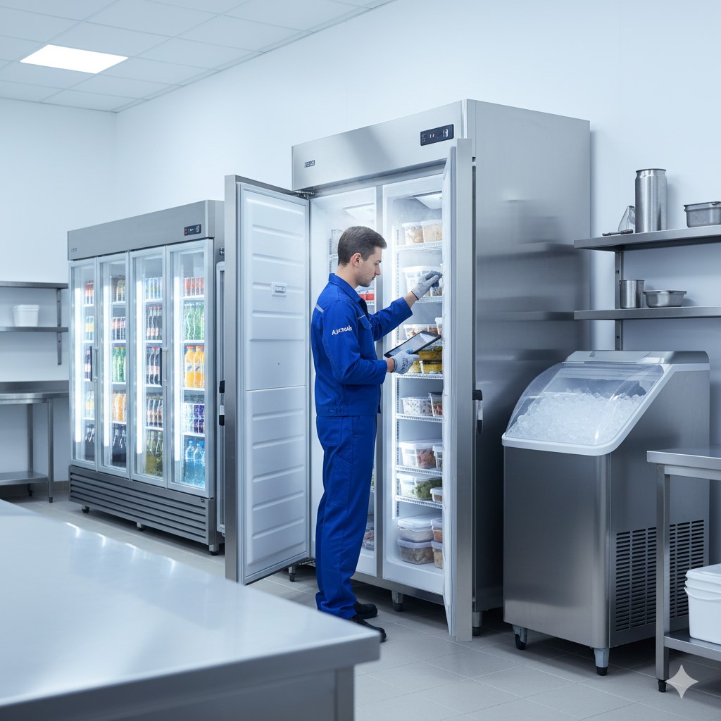 Technician working on commercial refrigeration